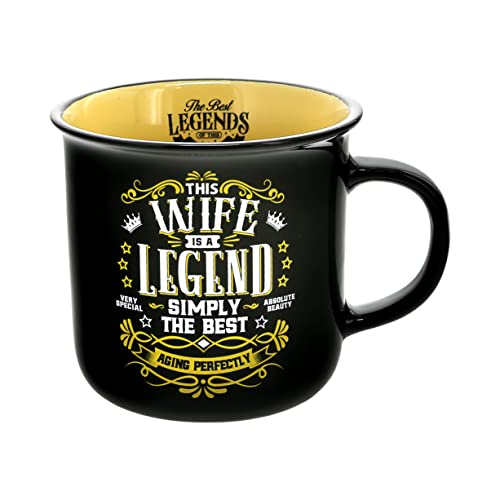 Pavilion Gift Company - Wife The Legend - Ceramic 13-ounce Campfire Double Sided Mug, Gift Ideas for Women, 1 Count, Black/Yellow