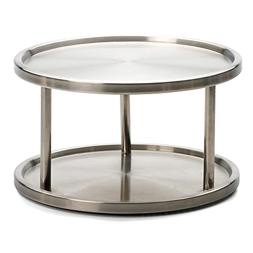 RSVP International Two-Tier Turntable Lazy Susan | Handy in Cabinet, Refrigerators & Counters | Organize Spices, Canned Foods, Pots, Pans, Dinnerware, 10.5" x 6", Stainless Steel