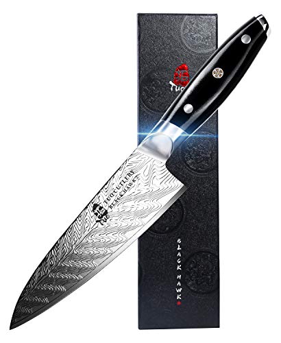 TUO Cutlery Chef Knife - 7 inch Professional Kitchen Knife - Japanese Gyuto Knife - G10 Full Tang Handle - BLACK HAWK S Series with Gift Box