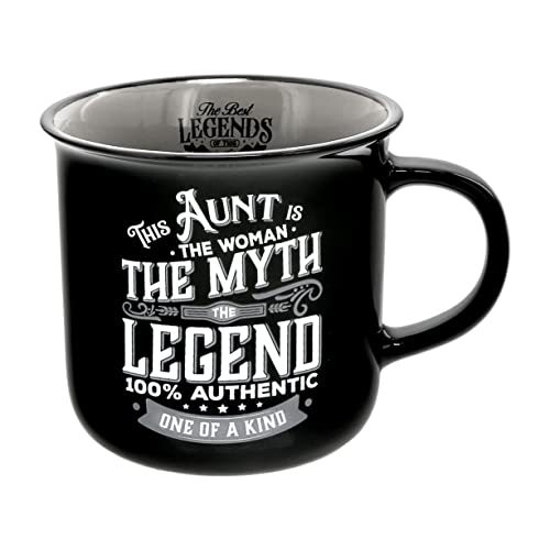 Pavilion Gift Company - Aunt The Legend - Ceramic 13-ounce Campfire Mug, Double Sided Coffee Cup, Aunt Mug, Best Aunt Gifts, 1 Count -Pack of 1, 3.75 x 5 x 3.5-Inches, Black/Gray