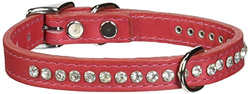 OmniPet 6087-SM14 Signature Leather Crystal and Leather Dog Collar, 14", Salmon