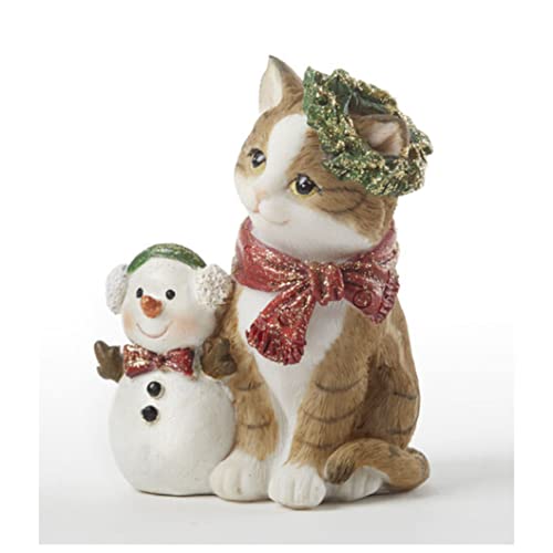 Delton Resin Christmas Cat with Snowman, 3.70-inch Height