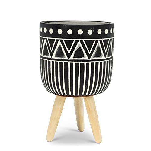 Abbott Collection  27-TRIPOD-05-LG Large Dot & LineTripod Planter, Black/Ivory