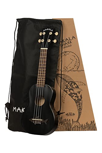 Kala Makala Blacktip Satin Soprano Shark Ukulele with Custom Ukulele Tote Bag (MK-SS/BLK)