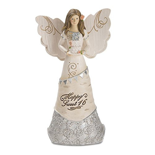 Pavilion - Happy Sweet 16 - Angel Figurine Holding a Birthday Cake 6 Inches