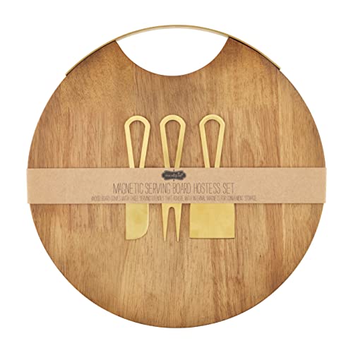 Mud Pie Magnetic Wood Board Set, 13" Dia | Utensils 5 1/4", BROWN