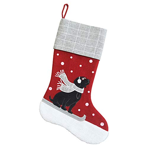 Comfy Hour Winter Holiday Home Collection 18"x11" Snowing Scarf Dog On Sleigh Stocking Christmas Decoration, Polyester