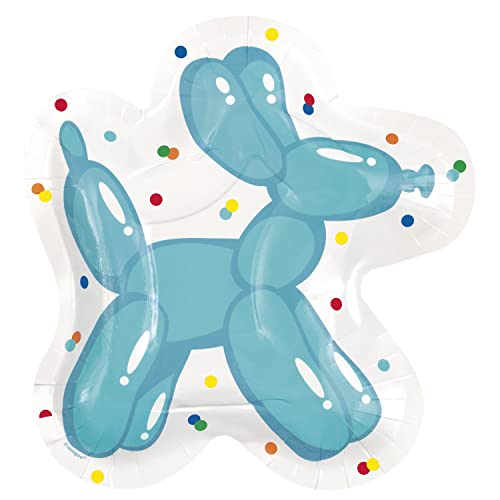 Unique Industries Unique 21934 Shaped Paper Plates-21 cm-Balloon Dog Birthday Party-8 Count (Pack of 1), Multicolour