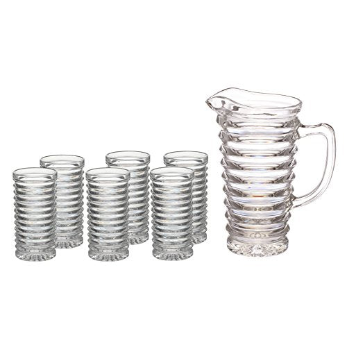 A&B Home, Set of 7 Lisel Cut Crystal Pitcher and 6-Cup Set