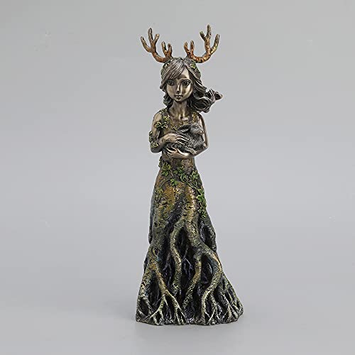 Unicorn Studio Veronese Design 9 1/2 Inch Tall Sacred Grove Lullaby Antler Tree Goddess Holding Hare Cold Cast Bronzed Resin Statue Nature Spirit Figurine Home Decor Collectible