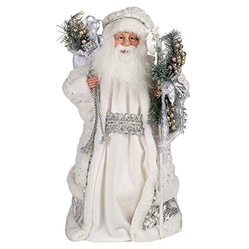 Roman 133121 White Santa Tree Topper Silver Lace Vest, 18 inch, White and Silver