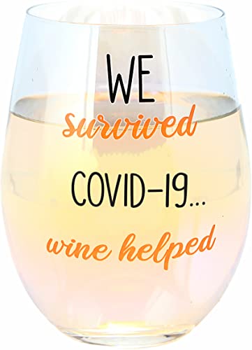 Pavilion- We Survived - Covid 19.. Wine Helped-18 oz Stemless Wine Glass-