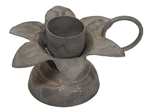 CWI Grey Vintage Farmhouse Style Taper Candle Holder | Primitive Shabby Chic Flower Design Candle Pan | 3 inch