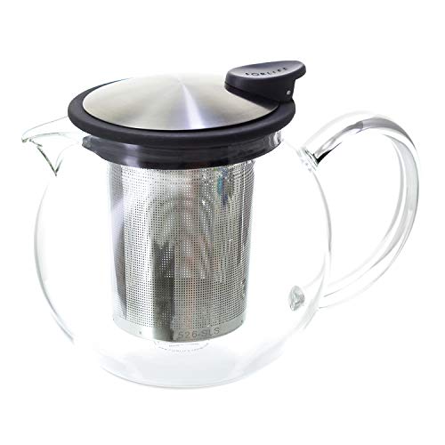 FORLIFE Bola Glass Teapot with Basket Infuser, 25oz./750ml., Black Graphite