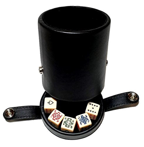 CHH Black Leatherette Deluxe Dice Cup With Storage Compartment for Included Poker Dice Set