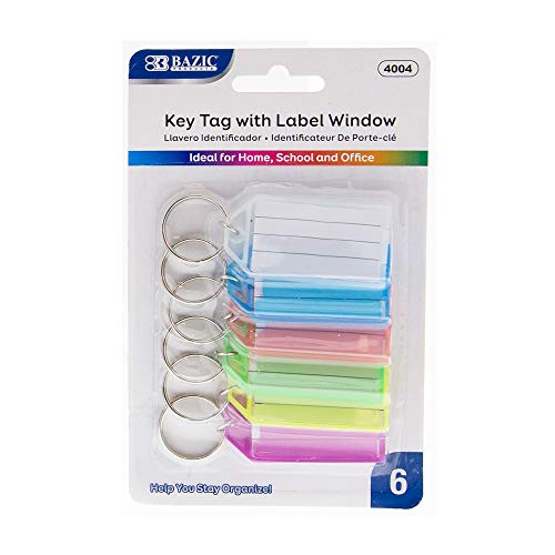 BAZIC Key Tags w/Holder & Label Window (6/Pack), 1-Pack