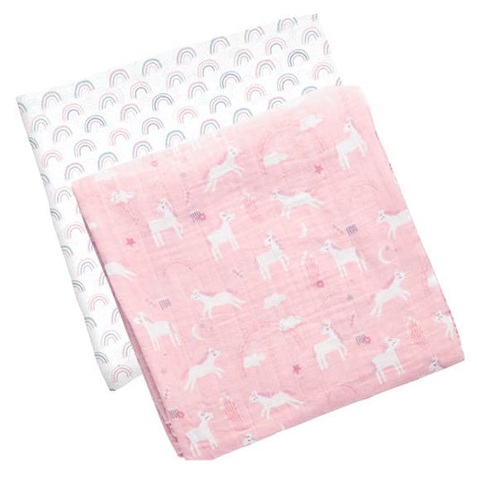 Stephen Joseph Baby Muslin Blanket, Set of 2, Unicorn