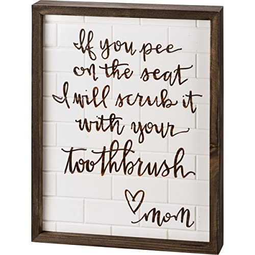 Primitives By Kathy 113395 With Your Toothbrush Love Mom Inset Box Sign, 12-inch Length, Wood