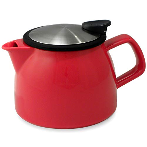 FORLIFE Bell Ceramic Teapot with Basket Infuser, 16-Ounce/470ml, Red