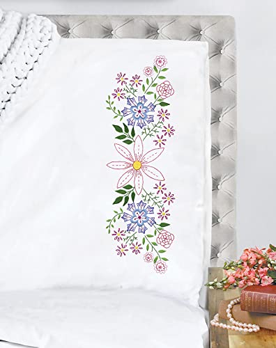 Design Works Crafts Tobin Star Flowers Stamped for Embroidery Pillowcases