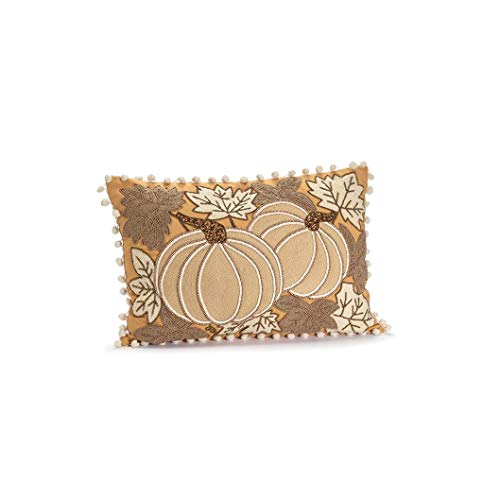 burton + BURTON 9739925 Mustard Pillow with Pumpkin Design, 13-inch Height, Fabric