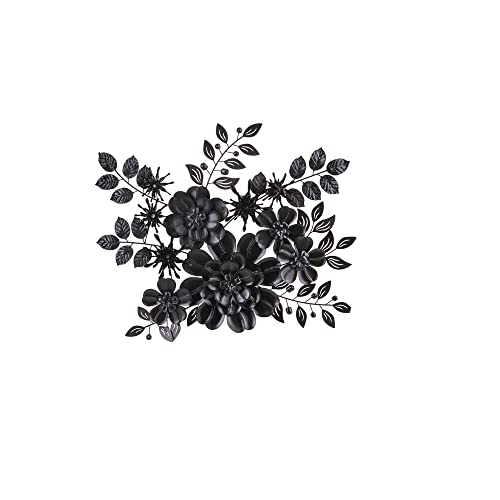 Ganz Black Layered Flower Bouquet Wall Decor, Metal, 30 Inches Width, 2 Inches Depth, 32.5 Inches Height, Black