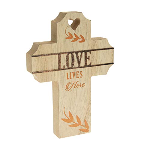 Pavilion Gift Company Love Lives Here Rustic Self-Standing Cross, Brown