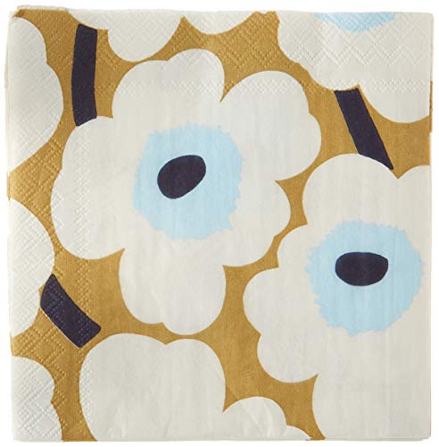 Boston International IHR Marimekko Cocktail Beverage Paper Napkins, 5 x 5, Unikko Cream/Gold