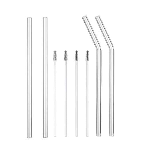 EVEREST GLOBAL Reusable Glass Straws 8 in 1 set 8.5" Borosilicate Glass Straws Eco Friendly Drinking Straw for Smoothies Cocktails Bar Accessories Straws with Brushes Inside (8 in 1 set)