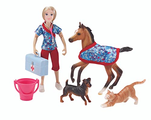Breyer Horses Breyer Freedom Series (Classics) Day at The Vet Doll & Animals Set | 8 Piece Playset with 6" Fully Articulated Rider Doll | 1:12 Scale