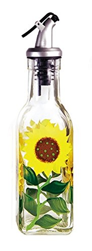 Grant Howard Hand Painted Square Cruet with Pourer, Sunflowers, 6 oz, Multicolor