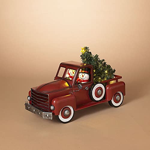 Gerson 2598130 Battery Operated Lighted Metal Truck with Resin Snowmen and Christmas Tree 18" L