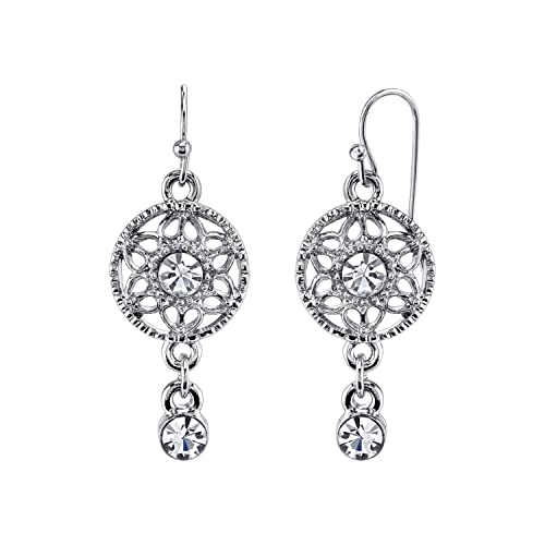 1928 Jewelry Round Crystal Fish Hook Drop Earrings