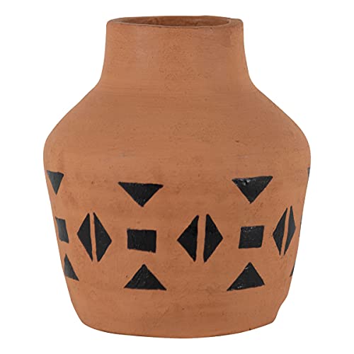 Foreside Home and Garden Natural Handthrown Terracotta Bud Vase with Southwest Pattern