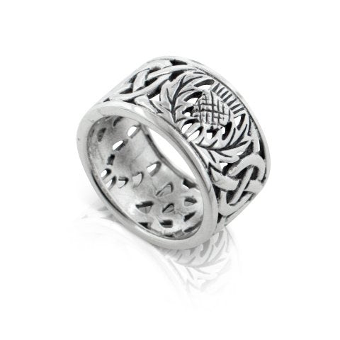 Silver Insanity Scottish Thistle and Celtic Knot Wedding Band 11mm Wide Sterling Silver Ring Size 6(Sizes 3,4,5,6,7,8,9,10,11,12,13,14,15)