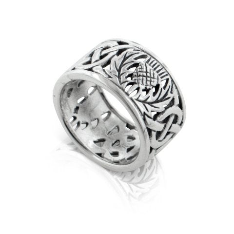 Silver Insanity Scottish Thistle and Celtic Knot Wedding Band 11mm Wide Sterling Silver Ring Size 15(Sizes 3,4,5,6,7,8,9,10,11,12,13,14,15)