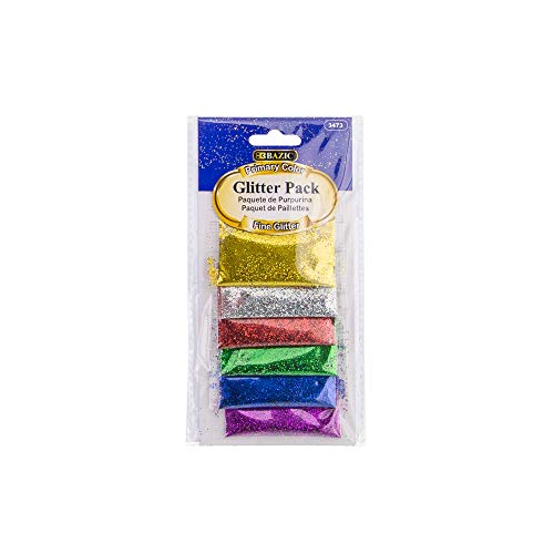 BAZIC 2g 6 Primary Color Glitter Pack, Assorted Sparkle Powder for Kids Slime Paint Art Nail Skin Halloween Party, 1-Pack