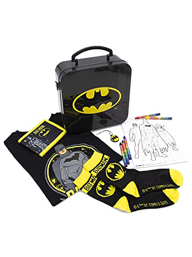 IML Culturefly BMBXQ221CFS1416 DC Batman Youth Boys and Girls Bundles, Key Chain, Crayon, Puzzle, T-Shirt, Socks,Kid's Size 14-16