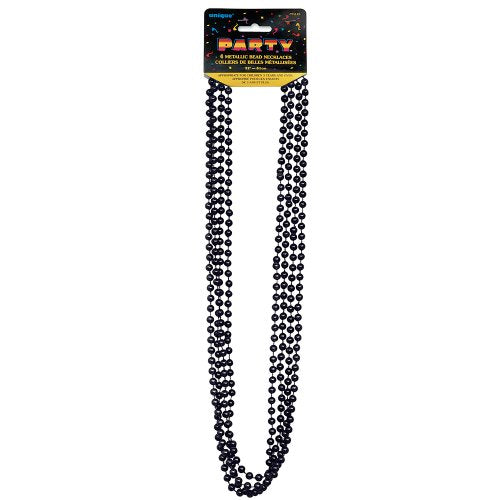 Unique Industries Metallic Black Mardi Gras Beads, 4ct