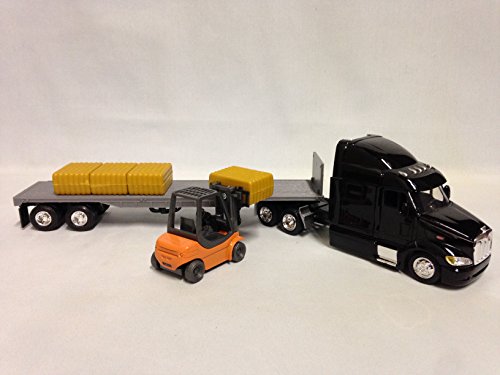 New Ray Toys Peterbilt 387 Flatbed w/Forklift & Hay Bale Diecast 1:43 Replica,New Ray Toy SS-15123J