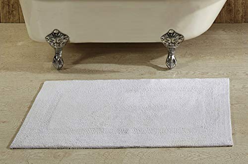 Better Trends - Lux Collection in Race Track Pattern 100% Cotton Reversible Bath Mat Rug, 21" x 34", White