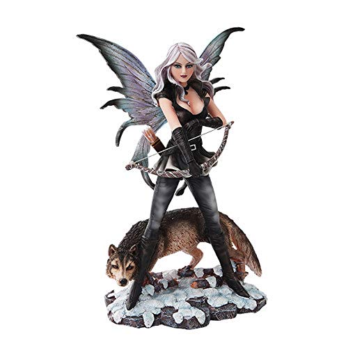 Pacific Trading PTC 10 Inch Warrior Winged Fairy with Wolf and Bow Statue Figurine