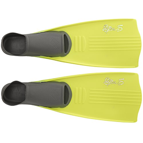 IST Super S Snorkeling Fins with Better Balance Blades & Closed Heel Full Foot Pocket, Eco Friendly Design (Large, Neon Yellow)