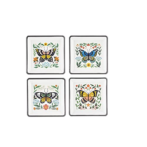 Ganz Butterfly Trinket Dish, Pack of 4, Metal, 5.12 Inches Width, 5.12 Inches Depth, 0.75 Inches Height, Multicolor