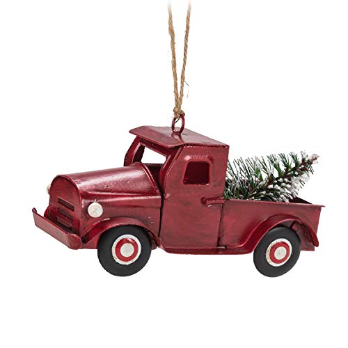 Abbott Collection  27-Ford Red Truck w/Tree ORN-5" L, 5 inches L