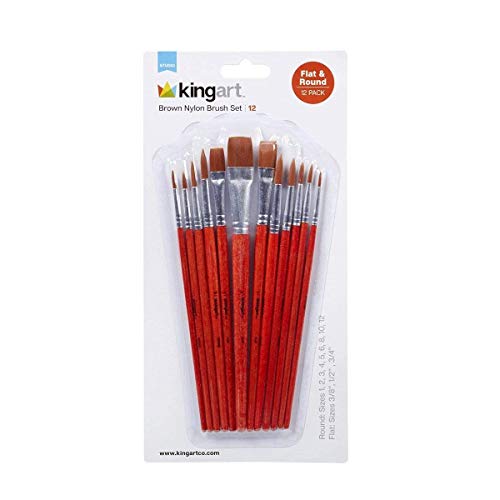 KINGART Brown Nylon Brush Set, 12 Piece