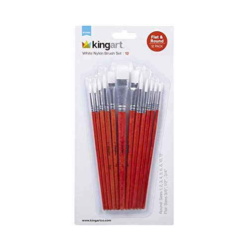 KINGART White, Set of 12 Nylon Brushes, 12 Piece