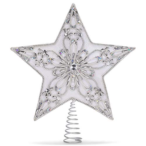 Kurt S. Adler Kurt Adler 13.5-Inch 5-Point White and Silver Star Treetop Tree Topper, Multi