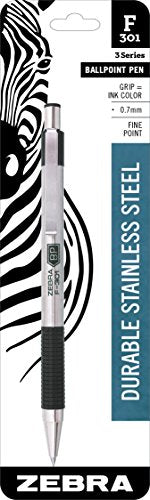 Zebra Pen F-301 Stainless Steel Retractable Ballpoint Pen, 0.7mm, Assorted, 1 Pack, (27101)
