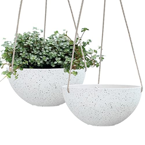 La Jol√≠e Muse Hanging Planters for Indoor Plants - Flower Pots Outdoor 10 inch Garden Planters and Pots,Speckled White Set of 2